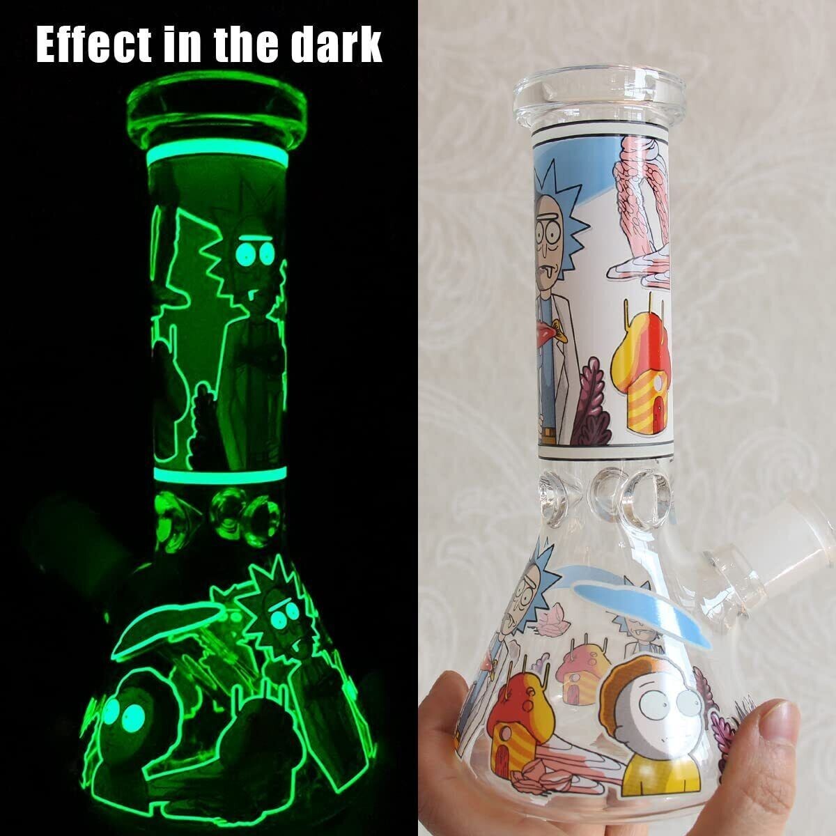 8in Rick Glass Bong Hookah Water Pipe Smoking Beaker Bubbler Shisha Bongs 14mm