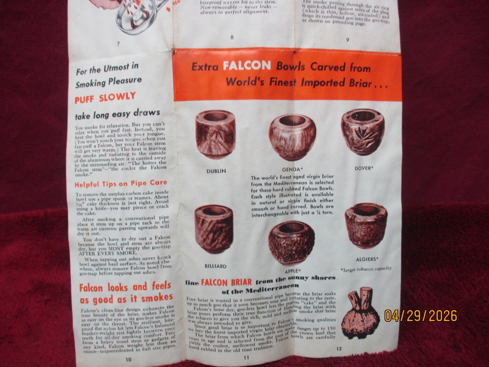 Original 1940’s Falcon Pipe Smokers Handbook Promotional Booklet