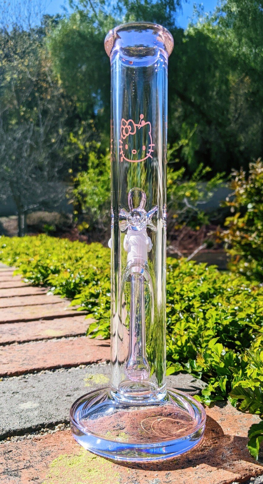 10 Inch Pink Hello Kitty Glass Bong Quality Tobacco Smoking Water Pipe Hookah