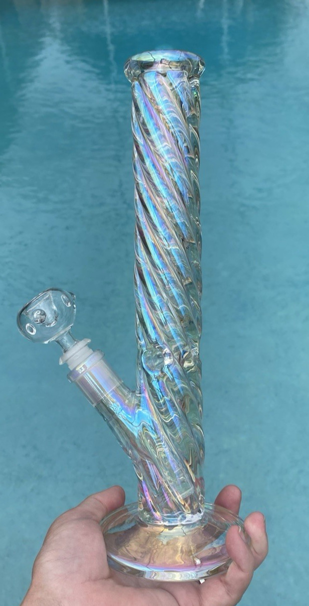 12″ Holographic Rainbow Heavy 7mm Borosilicate Glass Bong 3 Pinch Ice Catcher