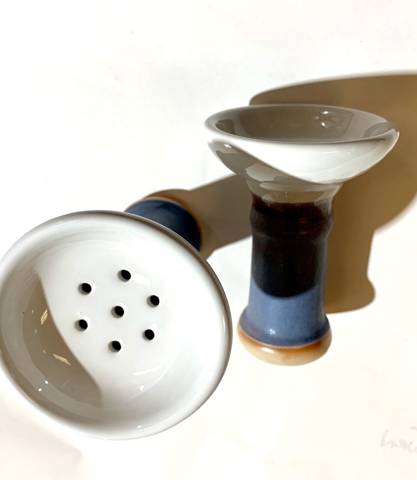 ((SET OF 2 PCS)) INHALE 4.5” HEIGHT TWO TONE CERAMIC TOWER BOWL FOR HOOKAH PIPE