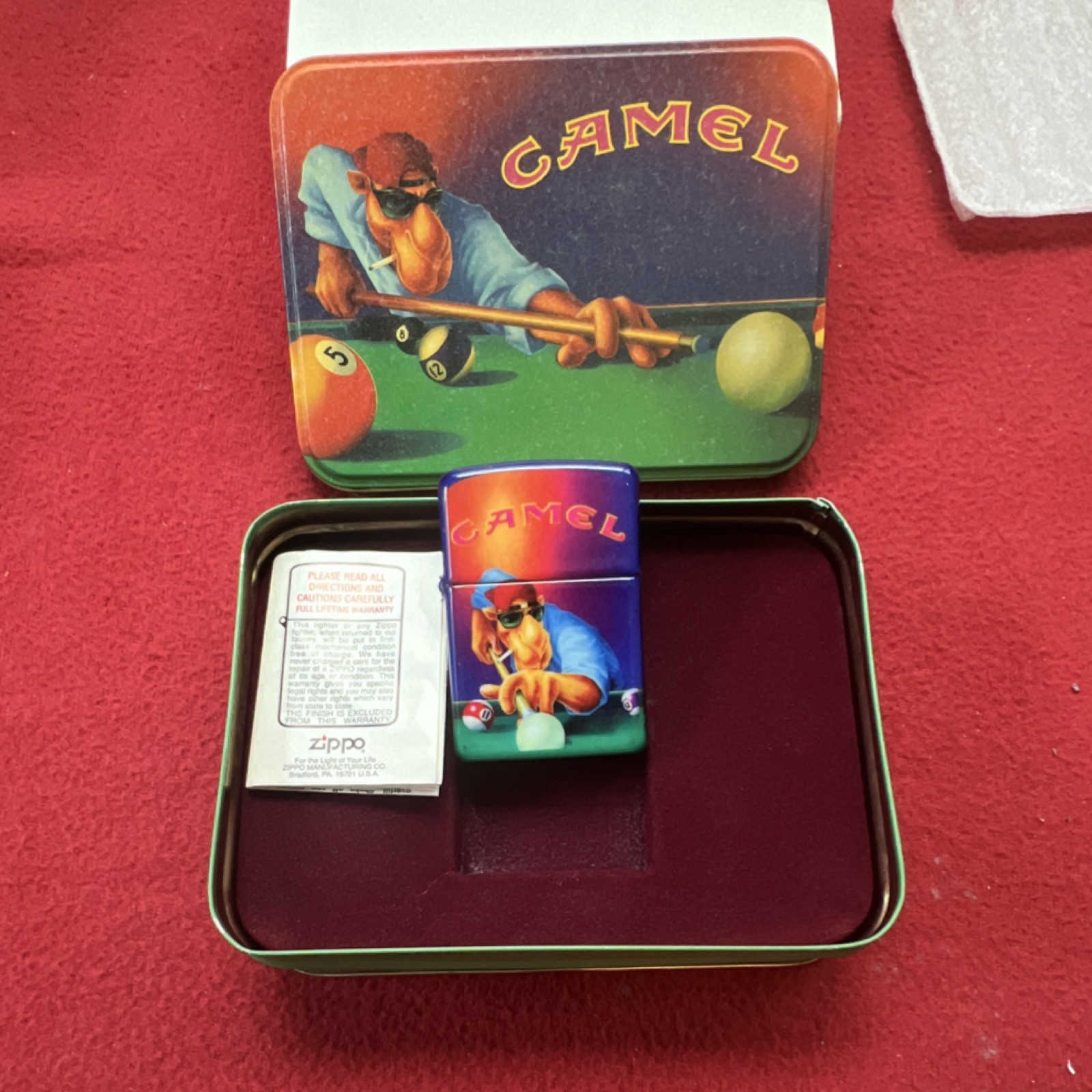 Camel Pool Player Design Collectible Lighter with Tin Case 1993 Vintage Smoking