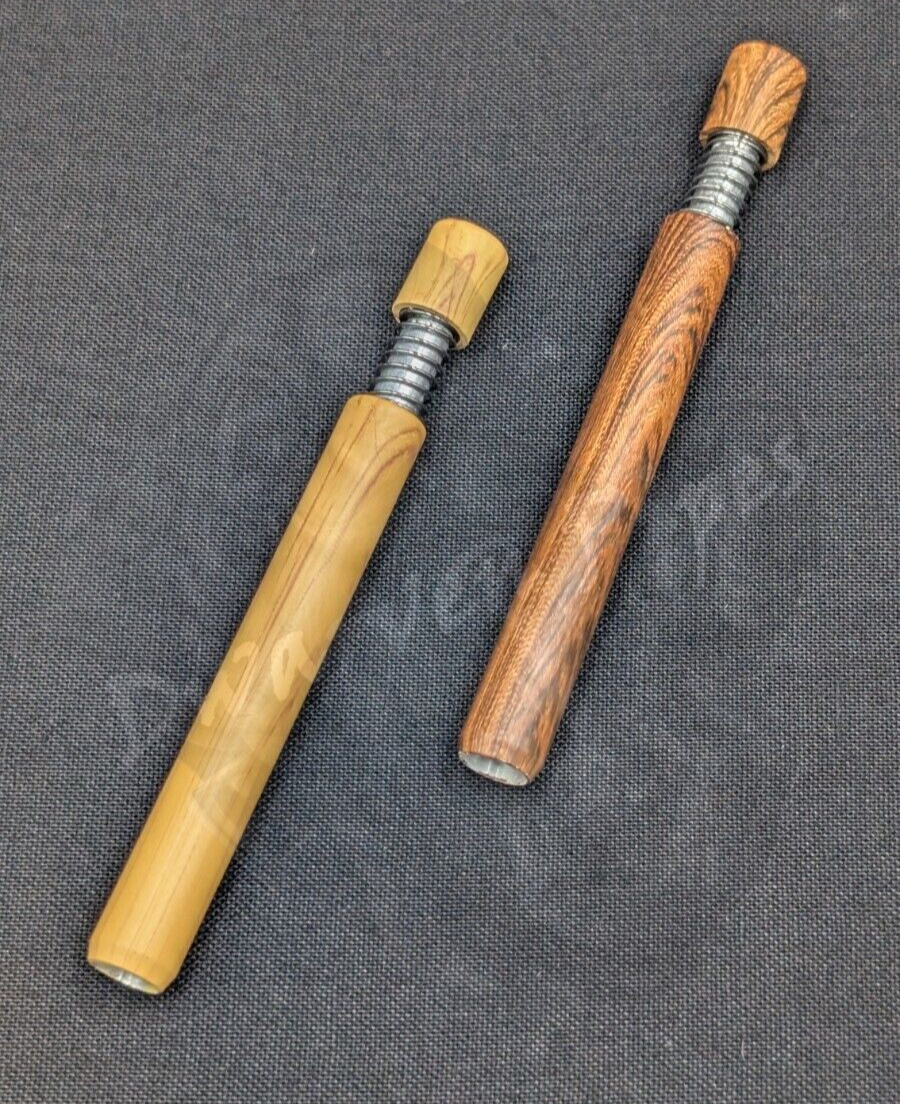 2 Pack: 3″ Self Cleaning Spring One Hitter Tobacco Smoking Pipe Metal Wood Look