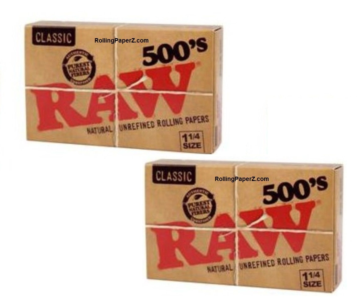 2X RAW 500’s 1 1/4 Size Cigarette Rolling Papers – TWO FLAT PACKS=1000 Leaves