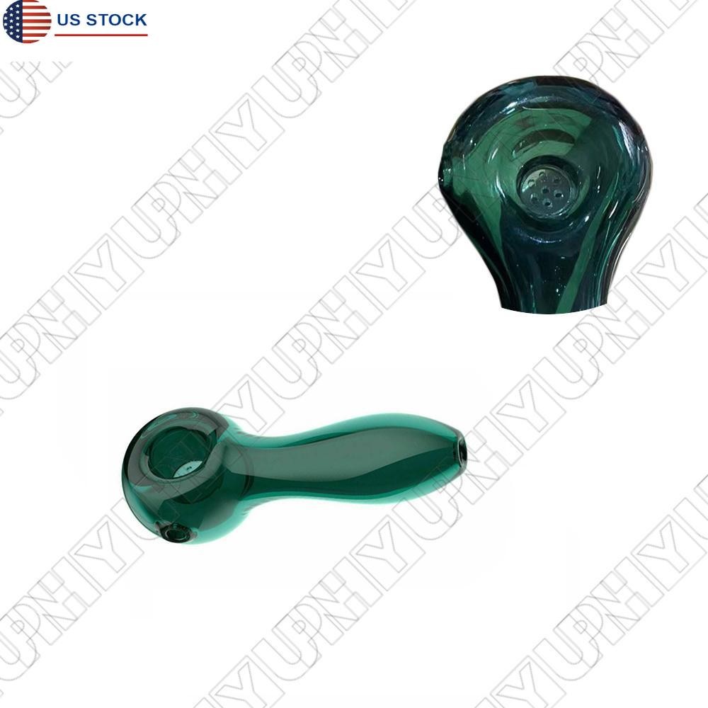 10×4.5×3.8cm 7Hole Glass Smoking Pipe Glass Spoon Smoke Pipes Green Bowl Pipe 4″