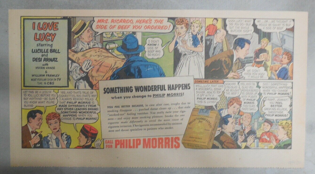 Phillip Morris Cigarette Ad: I Love Lucy, Lucille Ball 1950’s 7.5 x 15 inches