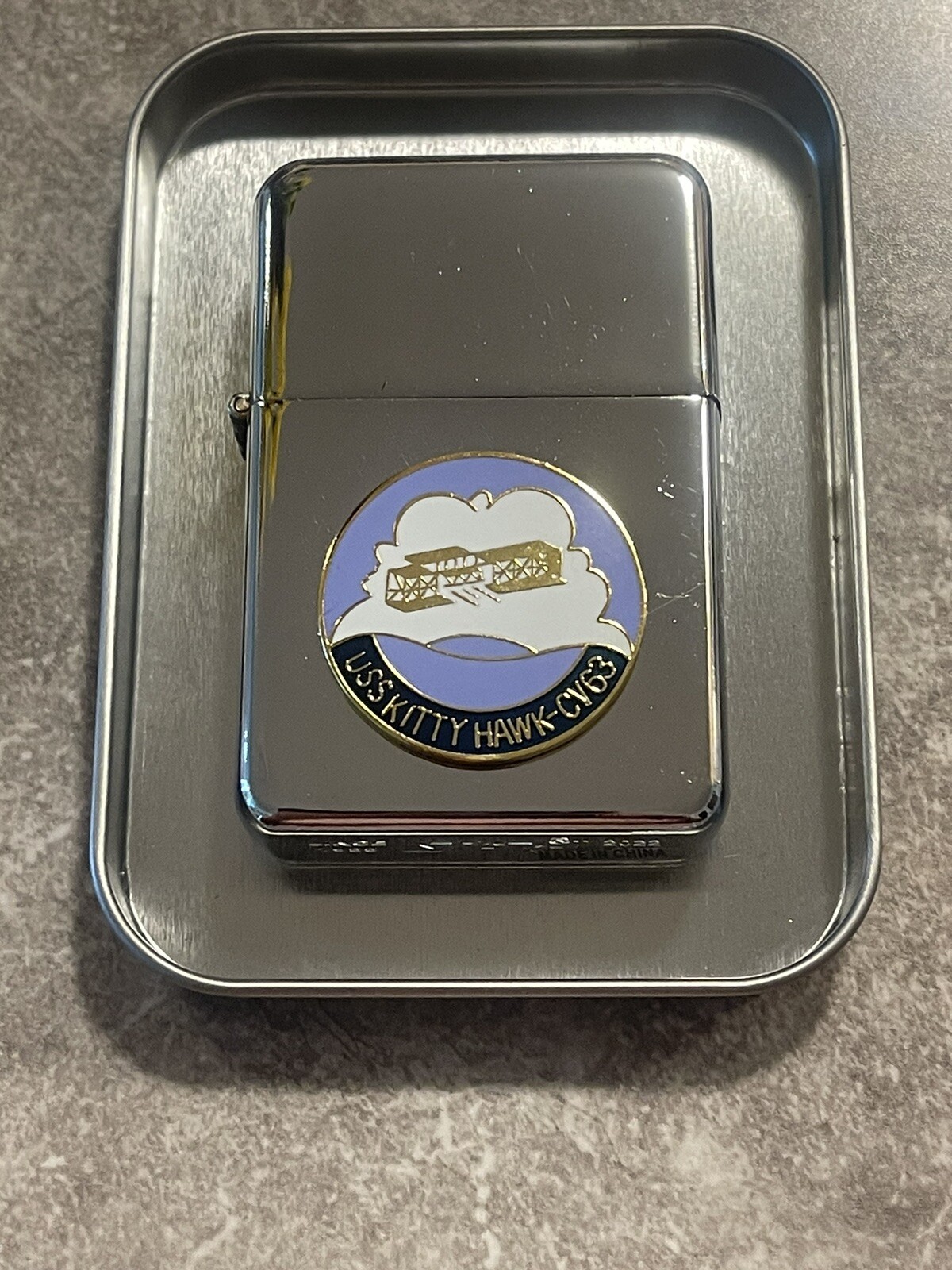 Military Earth Chrome Lighter By star USS Kitty Hawk (CV-63).