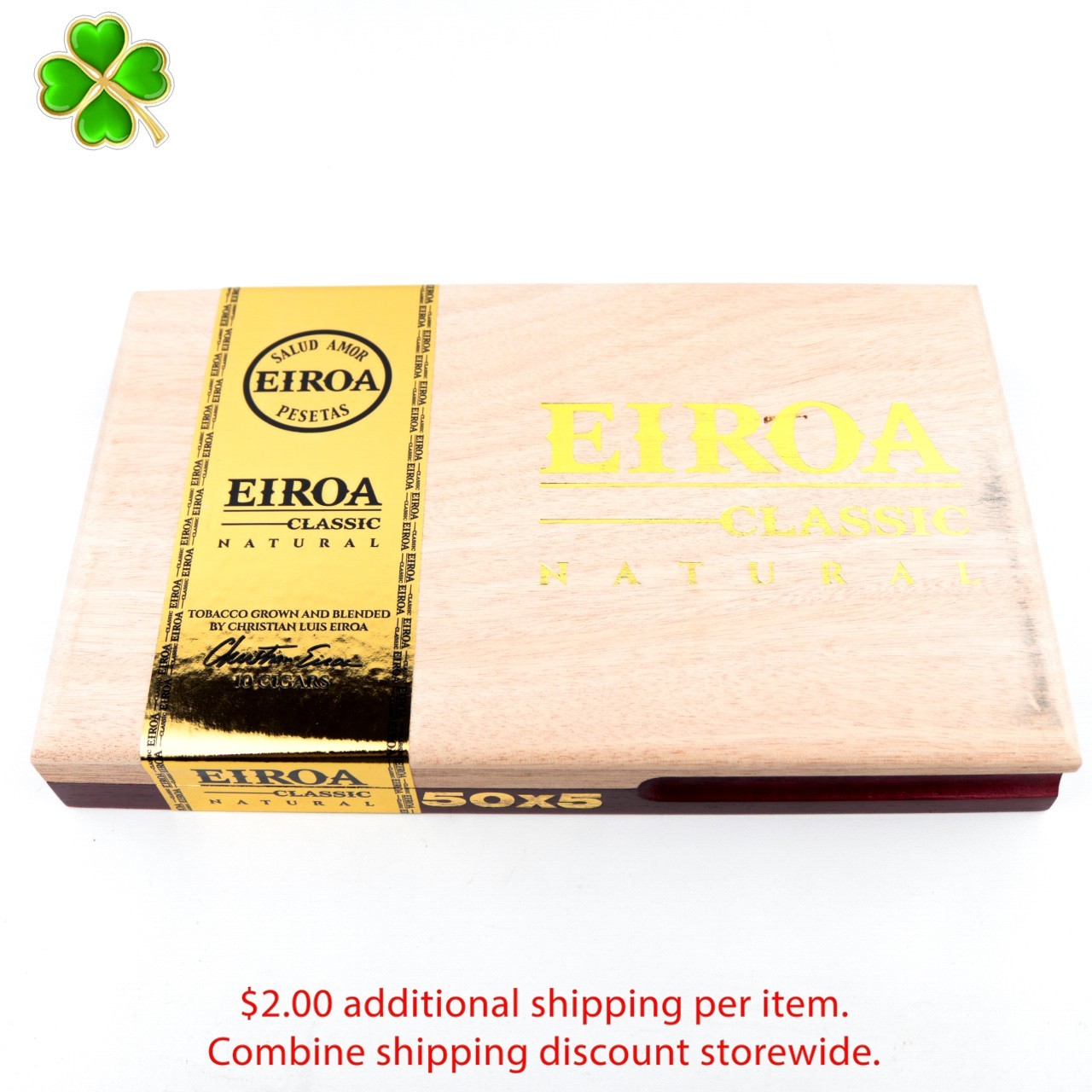 Eiroa Classic Natural 50 x 5 Empty Wood Cigar Box 10.75″ x 6.5″ x 1.25″