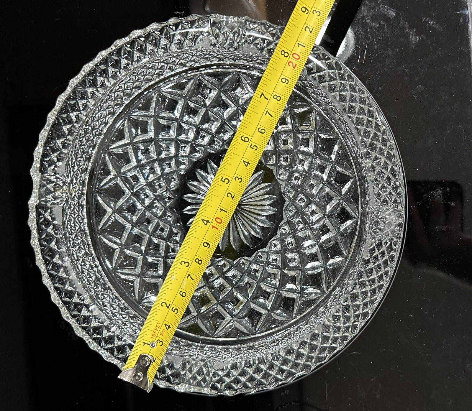 Vintage Clear Heavy Crystal Cut Glass 8.5” Round Ashtray in Excellent Condition