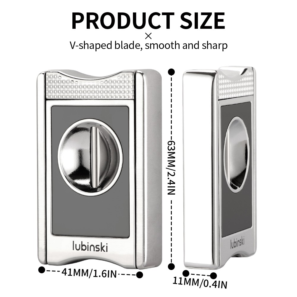 Lubinski Vcut Cigar Cutter With Holder Sharp Metal Scissors Portable Gift Silver