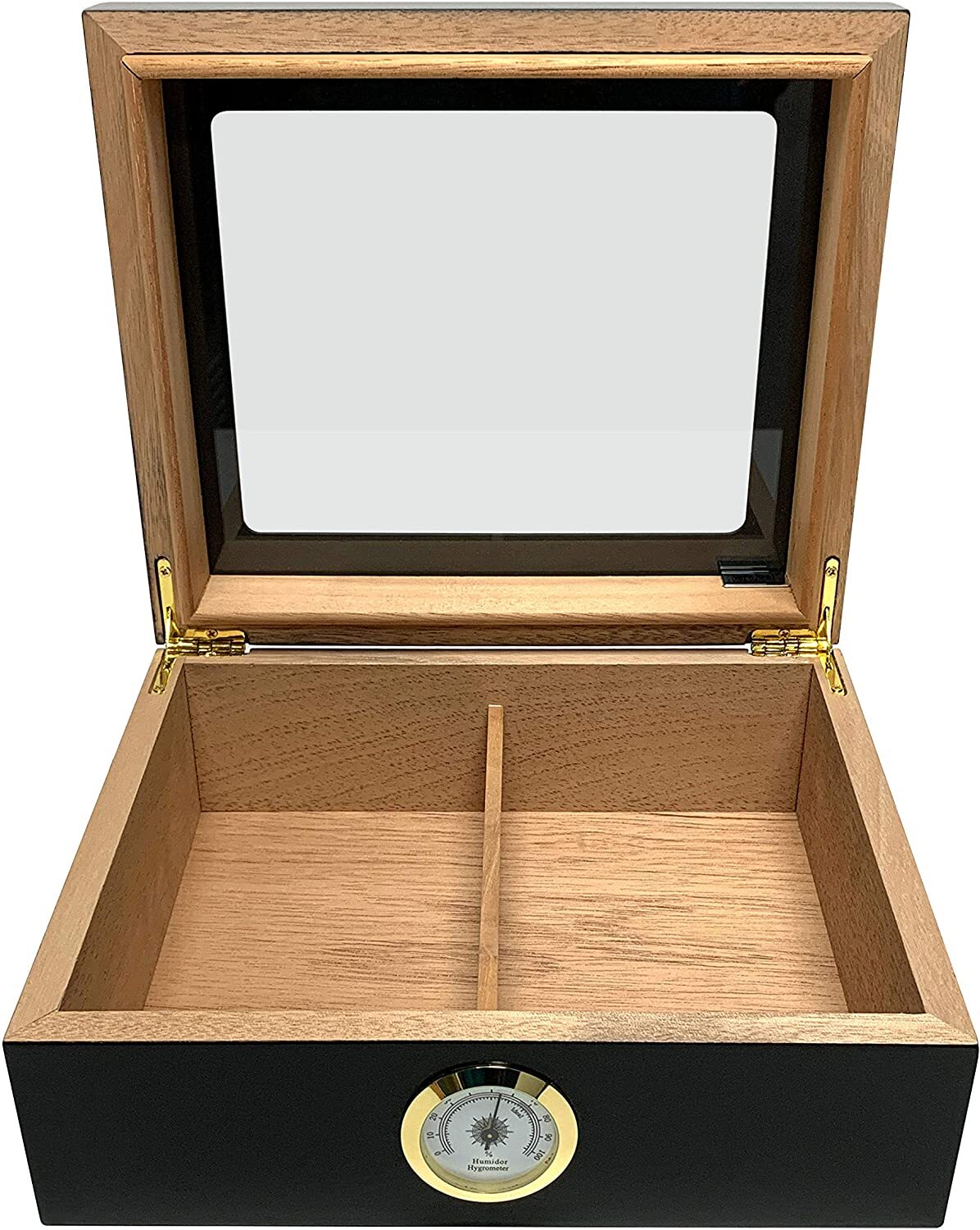 Desktop Humidor, Capri, Tempered Glasstop, Spanish Cedar, 25 to 50 Cigars Black