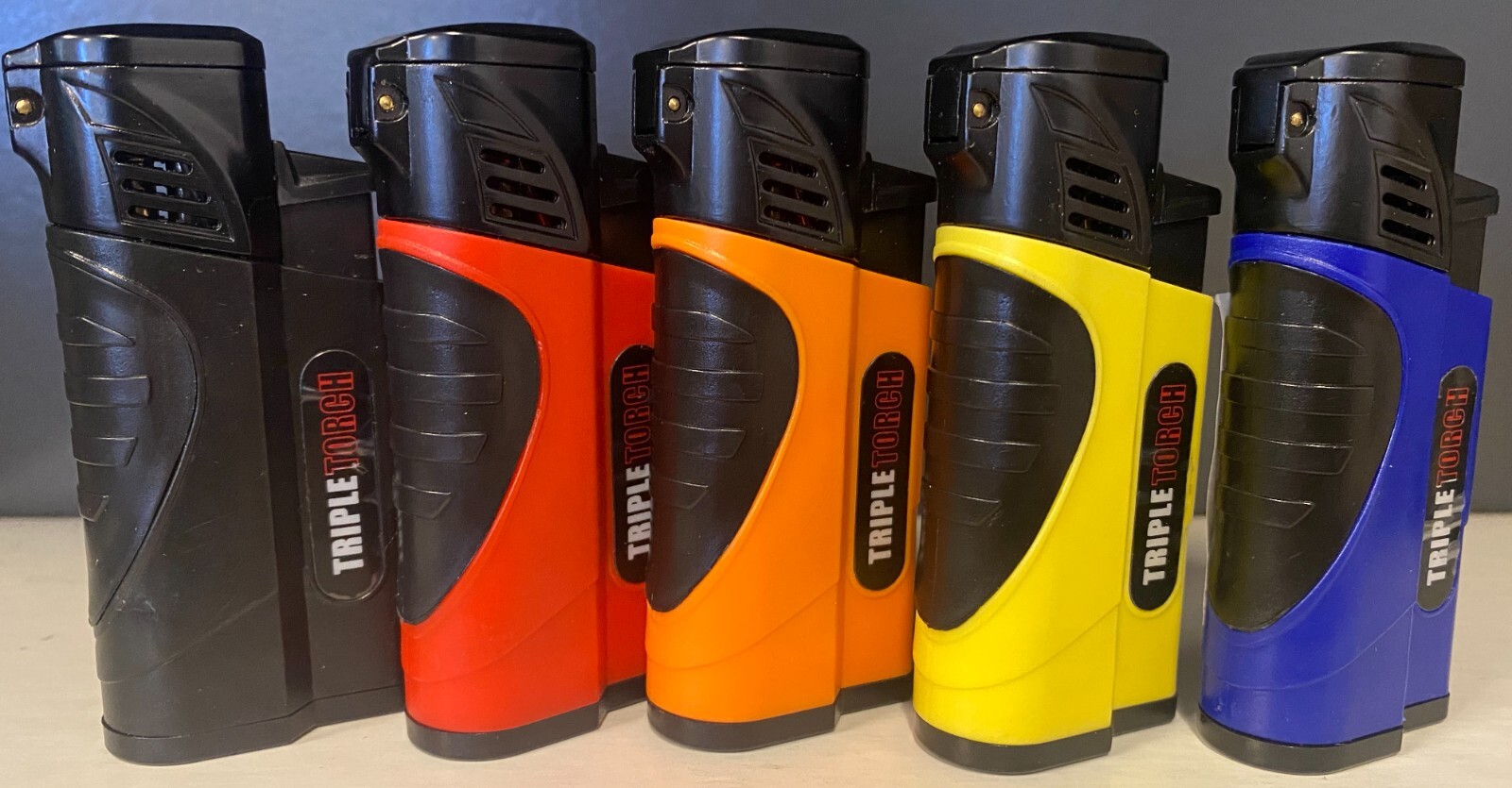4 PACK Triple Jet Torch Lighter Adjustable Flame W/ Cigar Puncher Solid Color