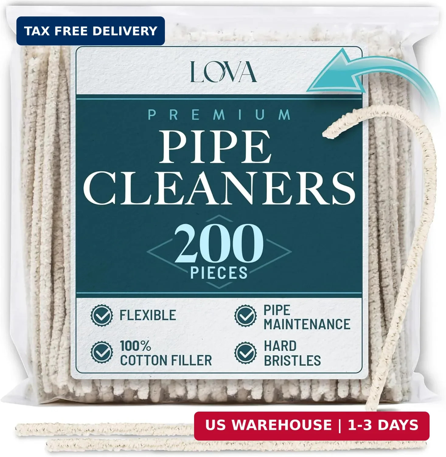 Pipe Cleaners Bulk 200 Pack – LOVA Hard Bristle, 6 Inch, Steel Wire Core – Pipe