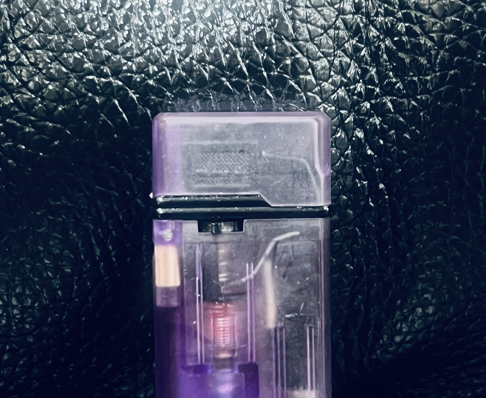 NOS 2005 Novelty Lighter Purple Transparent Clear Torch Flame Refillable Butane