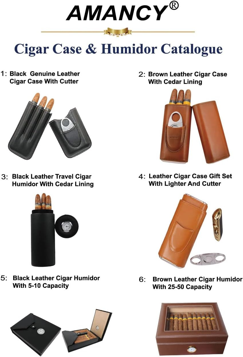 AMANCY Luxury 3 Holder Classy Black Brown Crocodile Pattern Leather Cigar Humido
