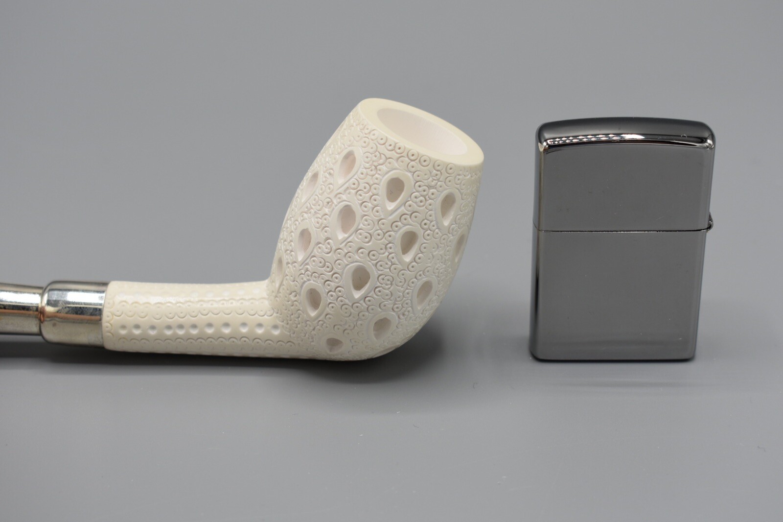 Silver Spigot Devil Anse PIPE-BLOCK MEERSCHAUM-NEW-HAND CARVED W Case#306