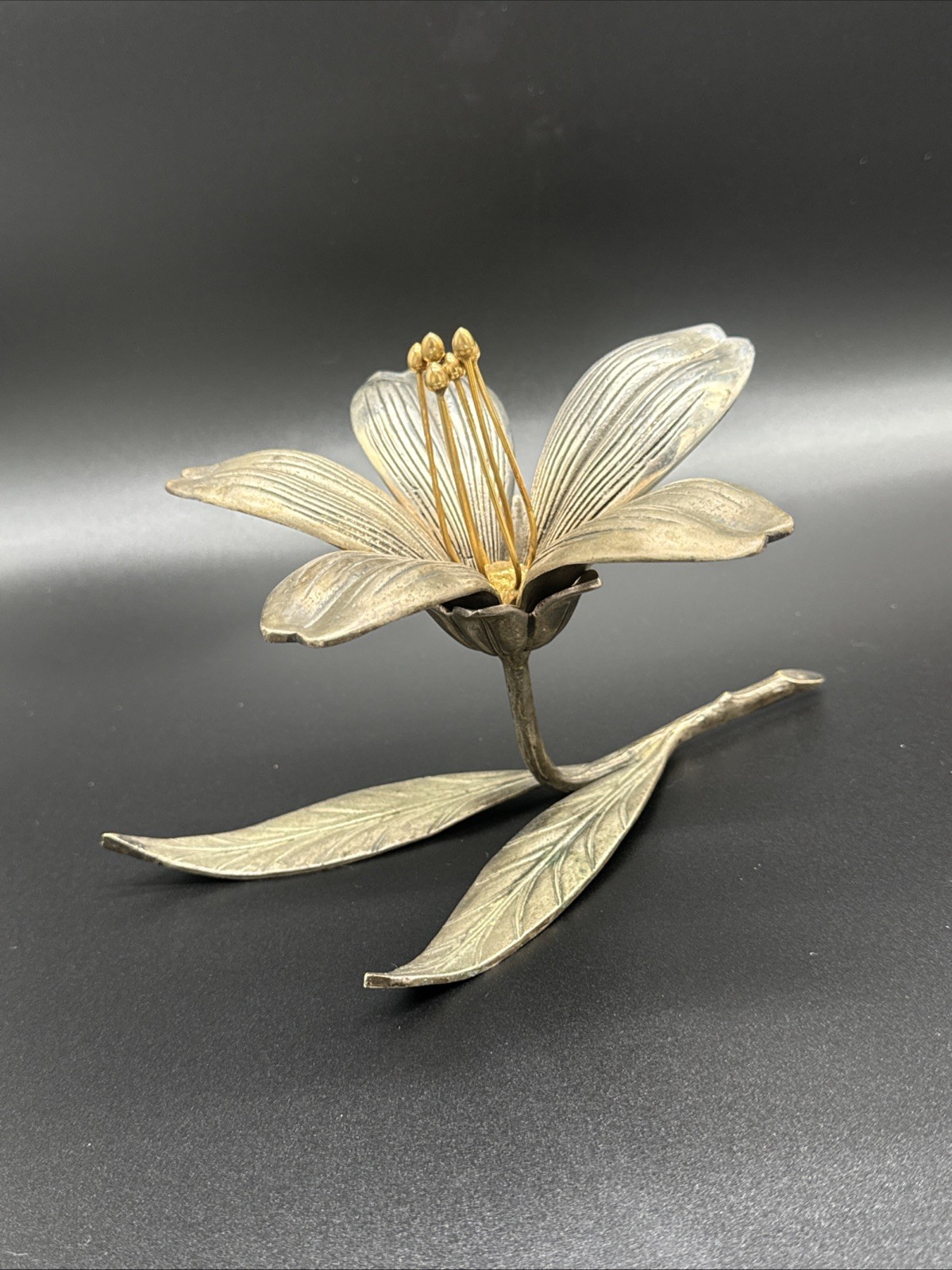 MCM Lotus Lily Flower Ashtray Removable Petals CastAluminum Brass Agudo *read