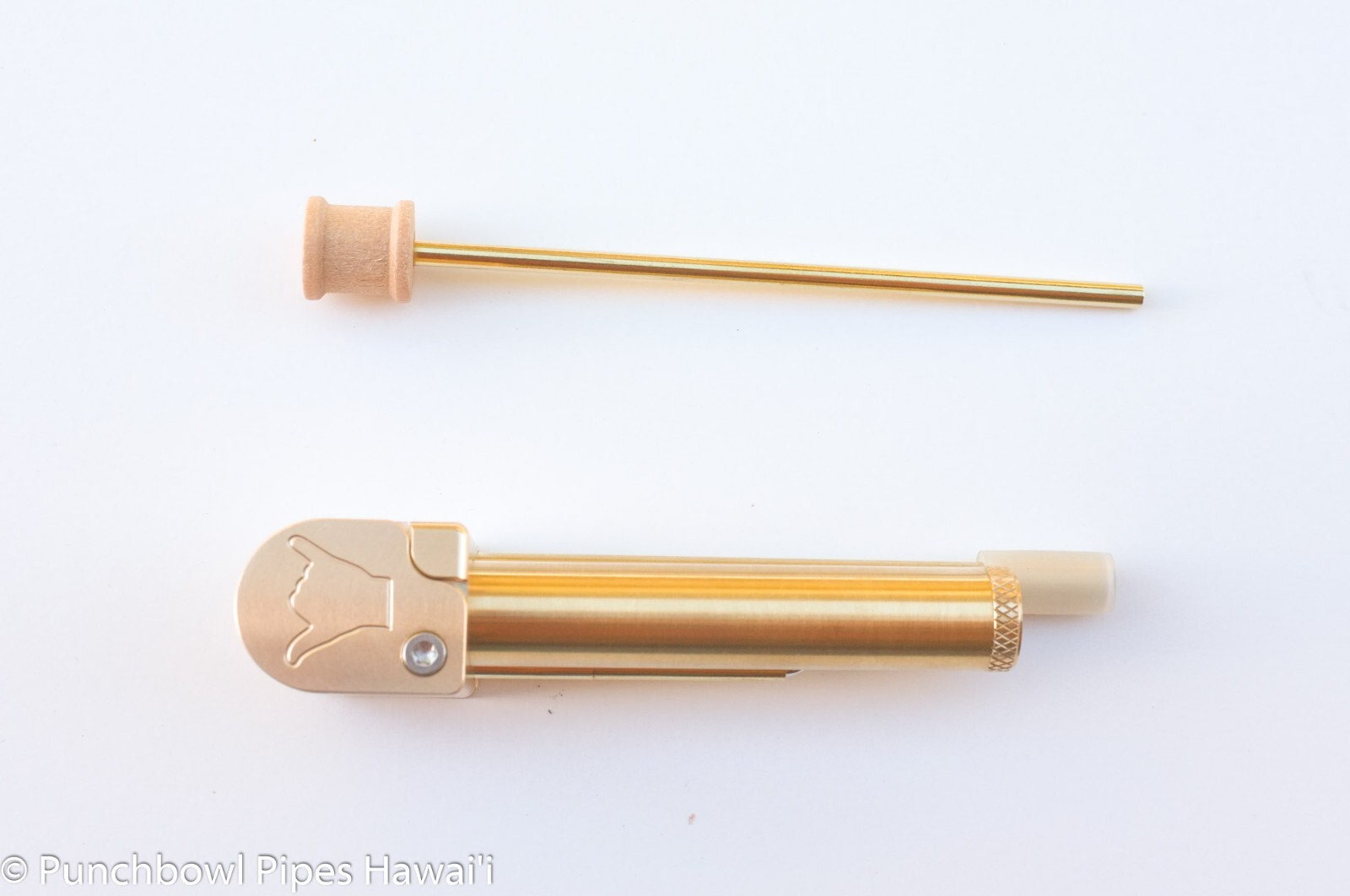 Super Shaka Pipe Unique Brass All-in-One w Long Stash Tube Poker Indestructible