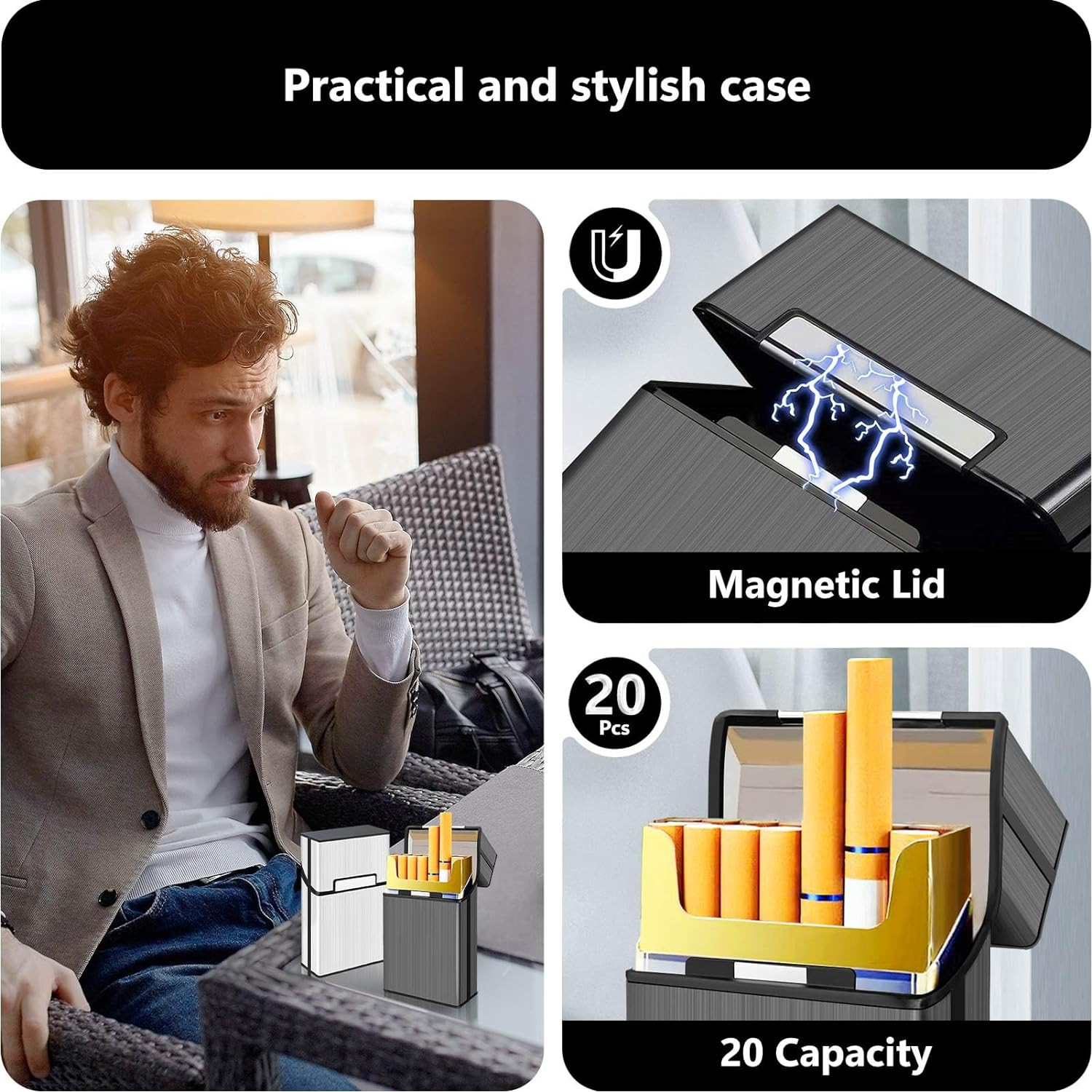 Roygra Cigarette Case (2 Pack), Magnetic Switch 20Pcs Cigarette Holder Case for