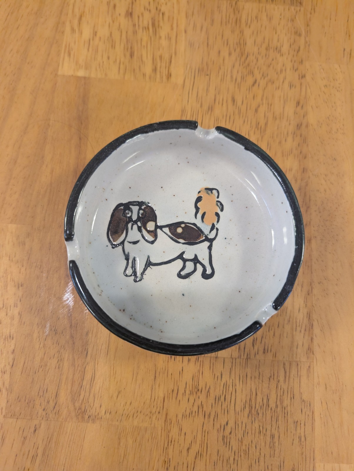 Vintage DOG Ashtray Korea COTC Ceramic Glazed 70’s MCM Trinket dish cream brown