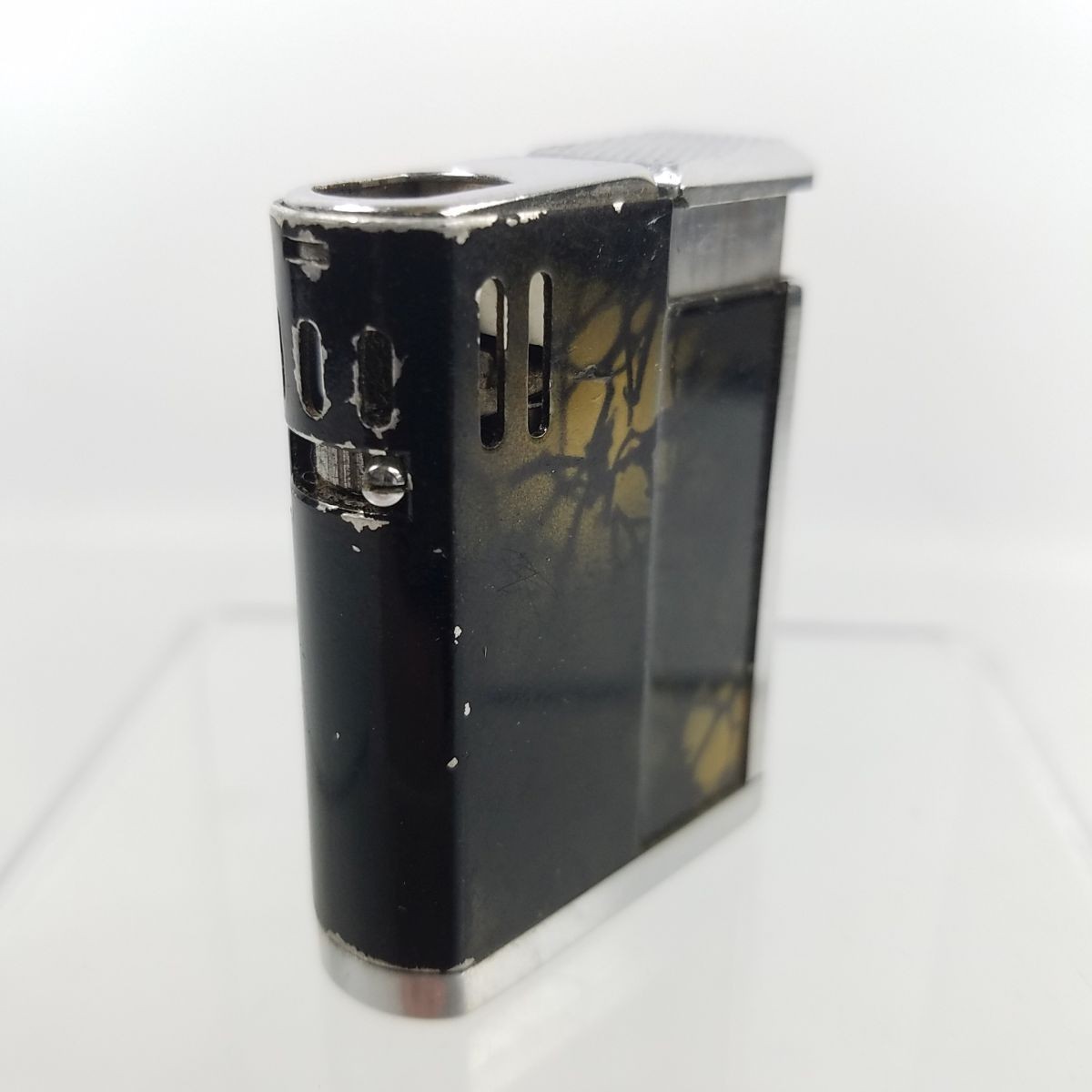 Kreisler KQ1 Lighter Vintage Japan Branch Shadow Pattern Black Yellow Chrome