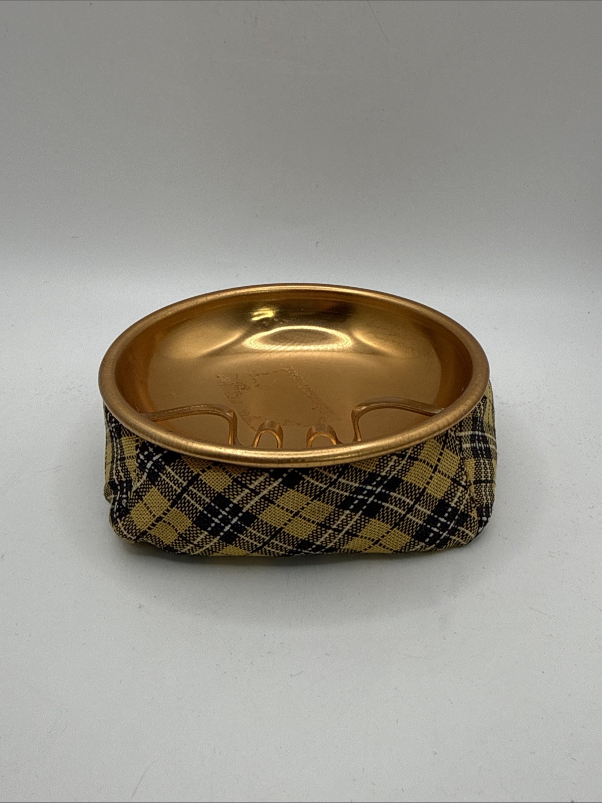 Retro Vintage Bean Bag Ashtray yellow black Metal Plaid Ash Tray