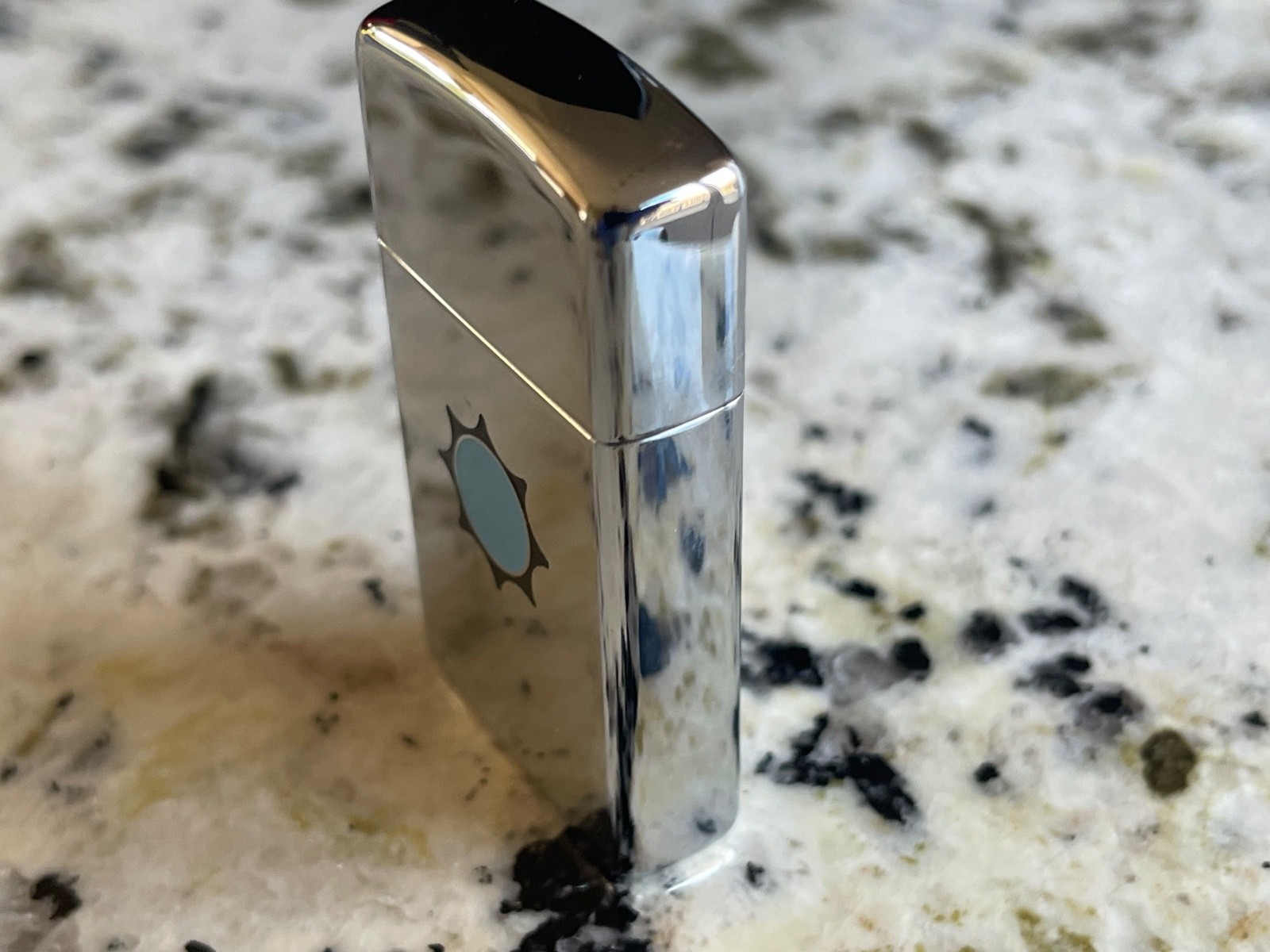 Mint 1978 Zippo Slim Lighter – Polished Chrome, Black Star & Moon Logo, Unstruck