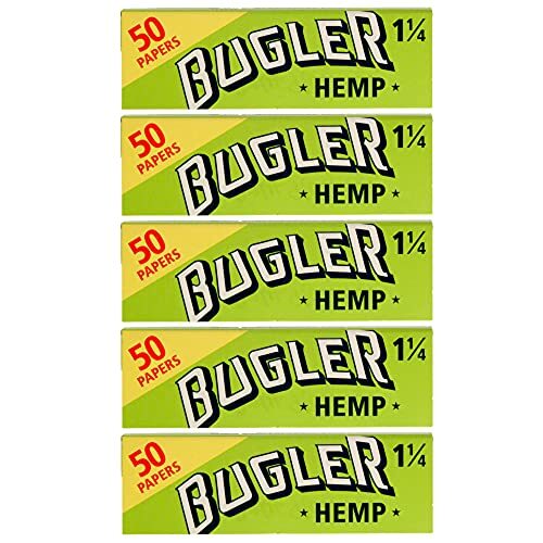 BUGLER Cigarette Papers 1 1/4 (78mm) 50 Leaves Hemp Pack of 5 (250 Leaves Total)