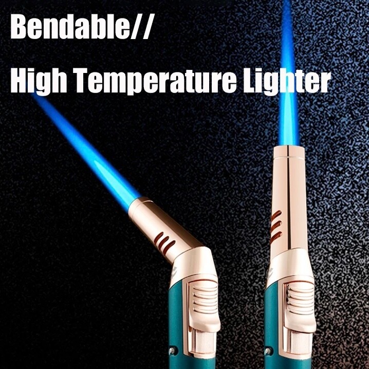 New Blue Flame Metal Folding Windproof Lighter Powerful Straight Butane w/ Box