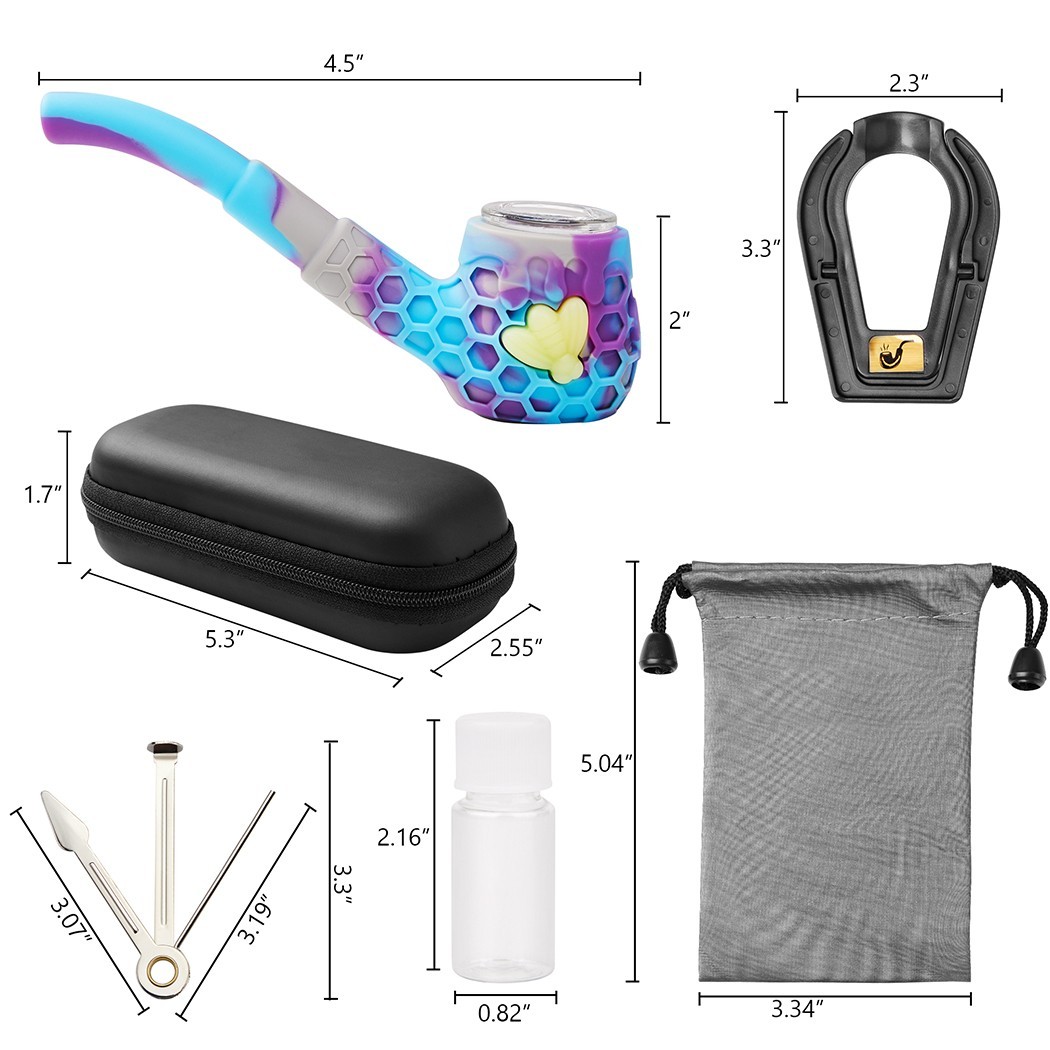 4.5″ Silicone Honeycomb Tobacco Smoking Pipe with Holder and Tools Hand Pipe