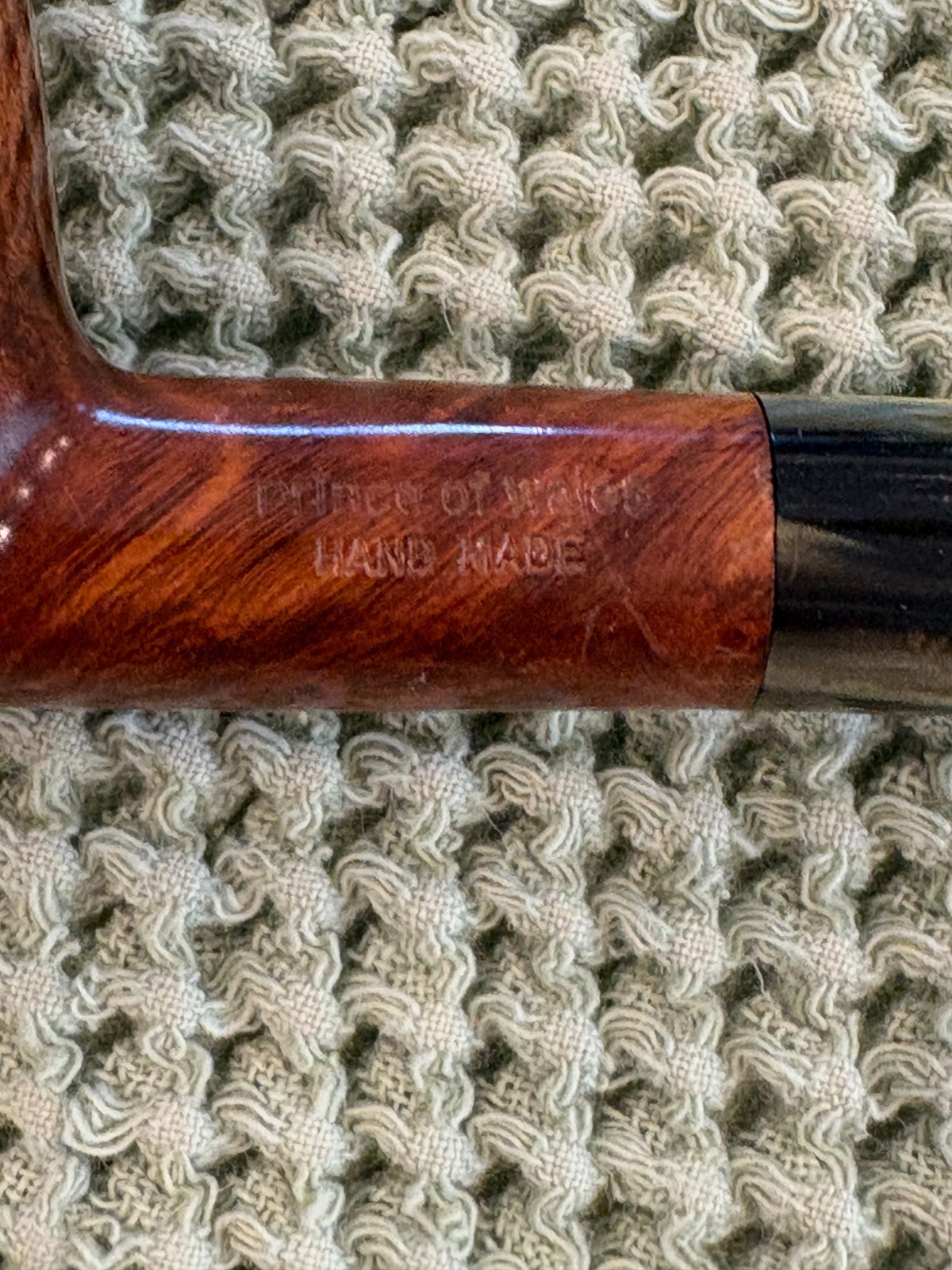 PRINCE OF WALES MADE BY SAVANELLI LARGE BRANDY HAND TOOLED GREEN ACRYLIC STEM
