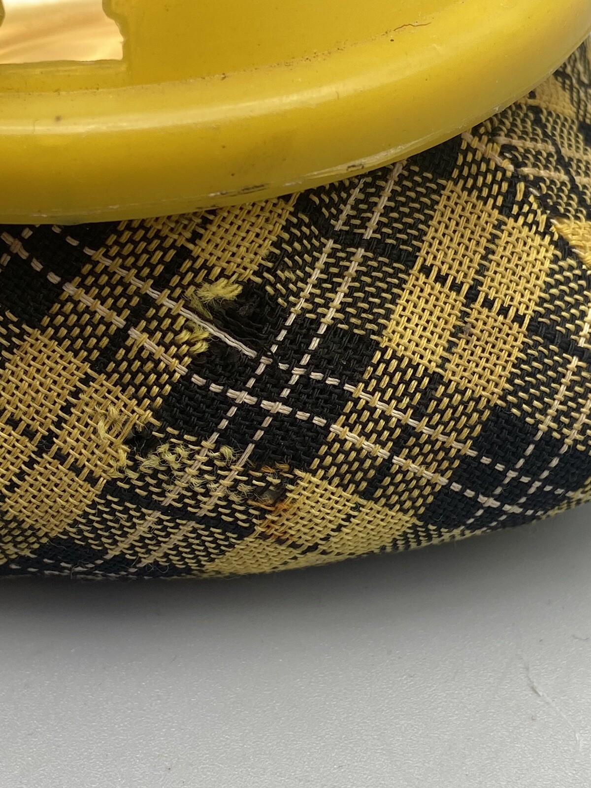 Vintage 1960’s Bean Bag Ashtray Yellow Black Plaid W/ FLAME TOPPER 🔥 RARE! MCM