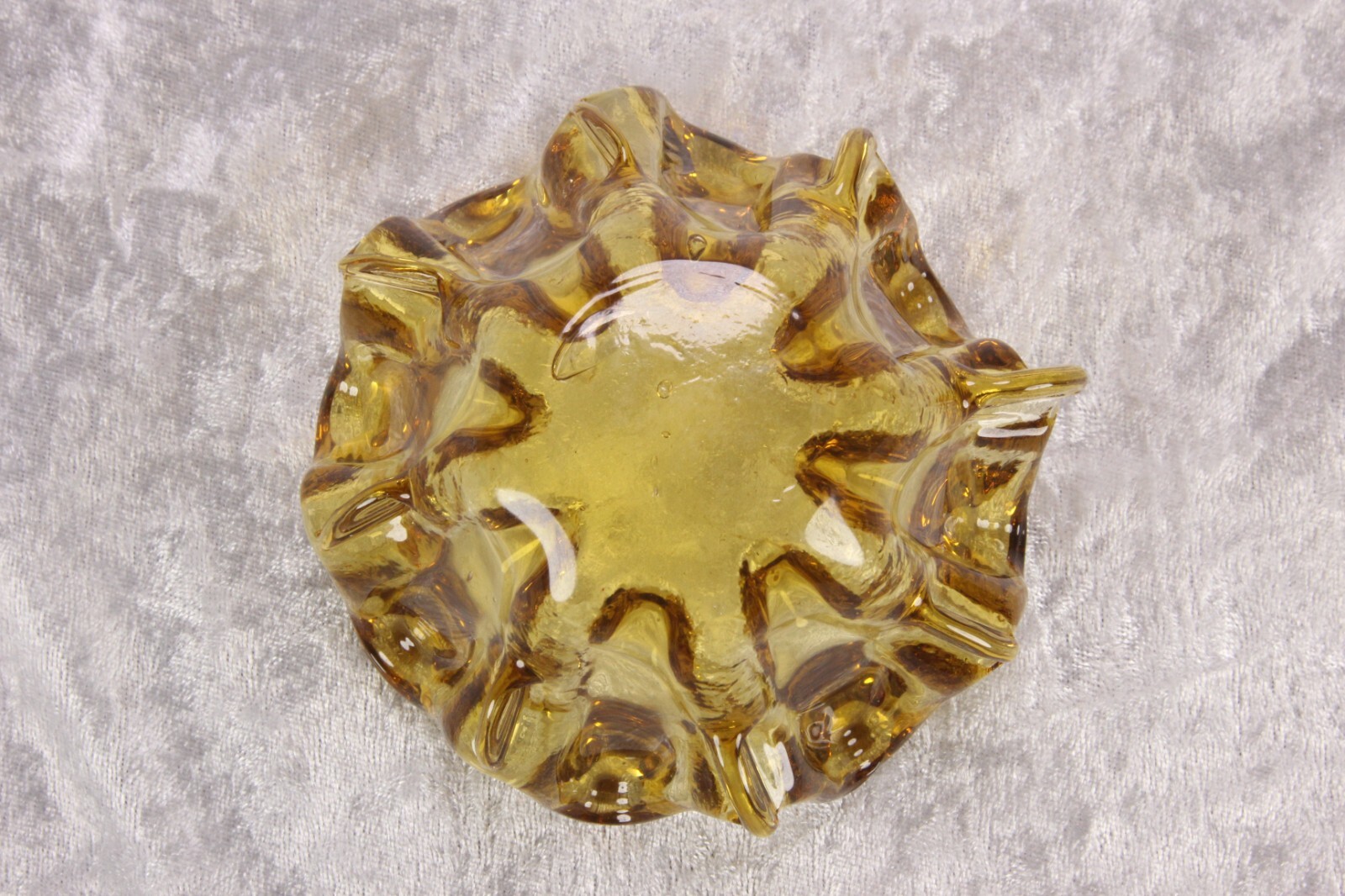 Blown Glass Flower Ashtray Amber Yellow 8-Petal Daisy