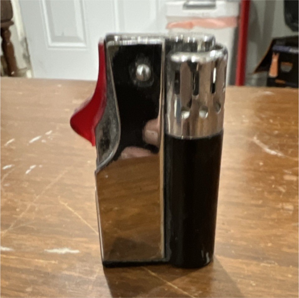 Black Silver Red Butane Lighter Collectible Red Trigger Unique Design Chrome