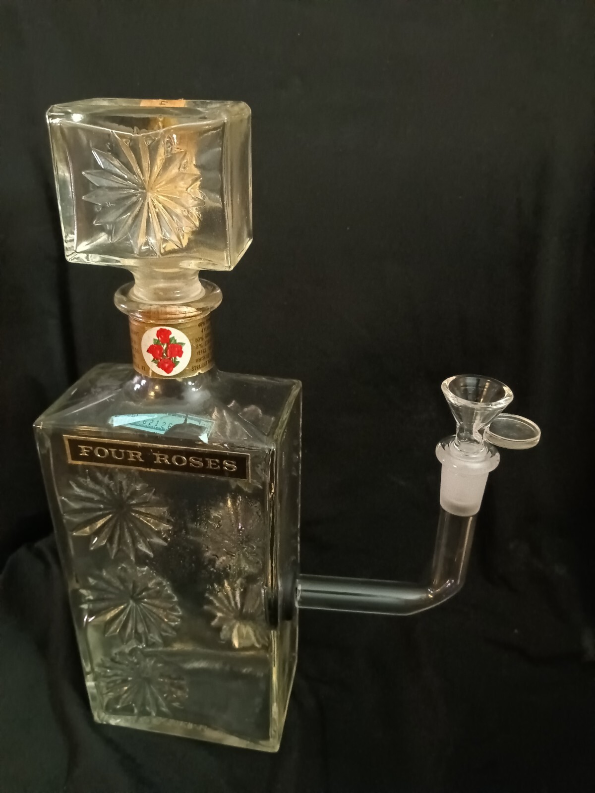 Homemade Empty Vintage Four Roses Bourbon Bottle Bong Lamp Hookah Glass