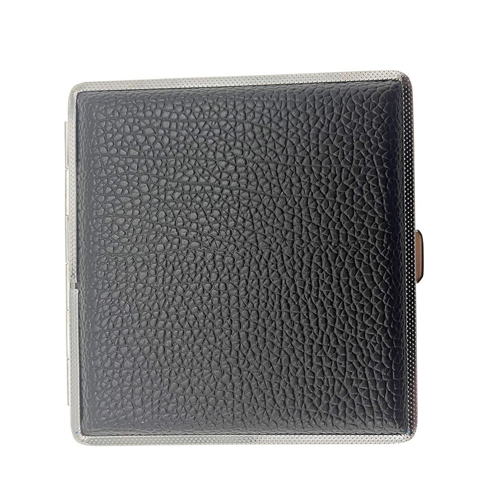 PU Leather Cigarette Case Men Black Portable Double Sided Clip 20 Cigarette