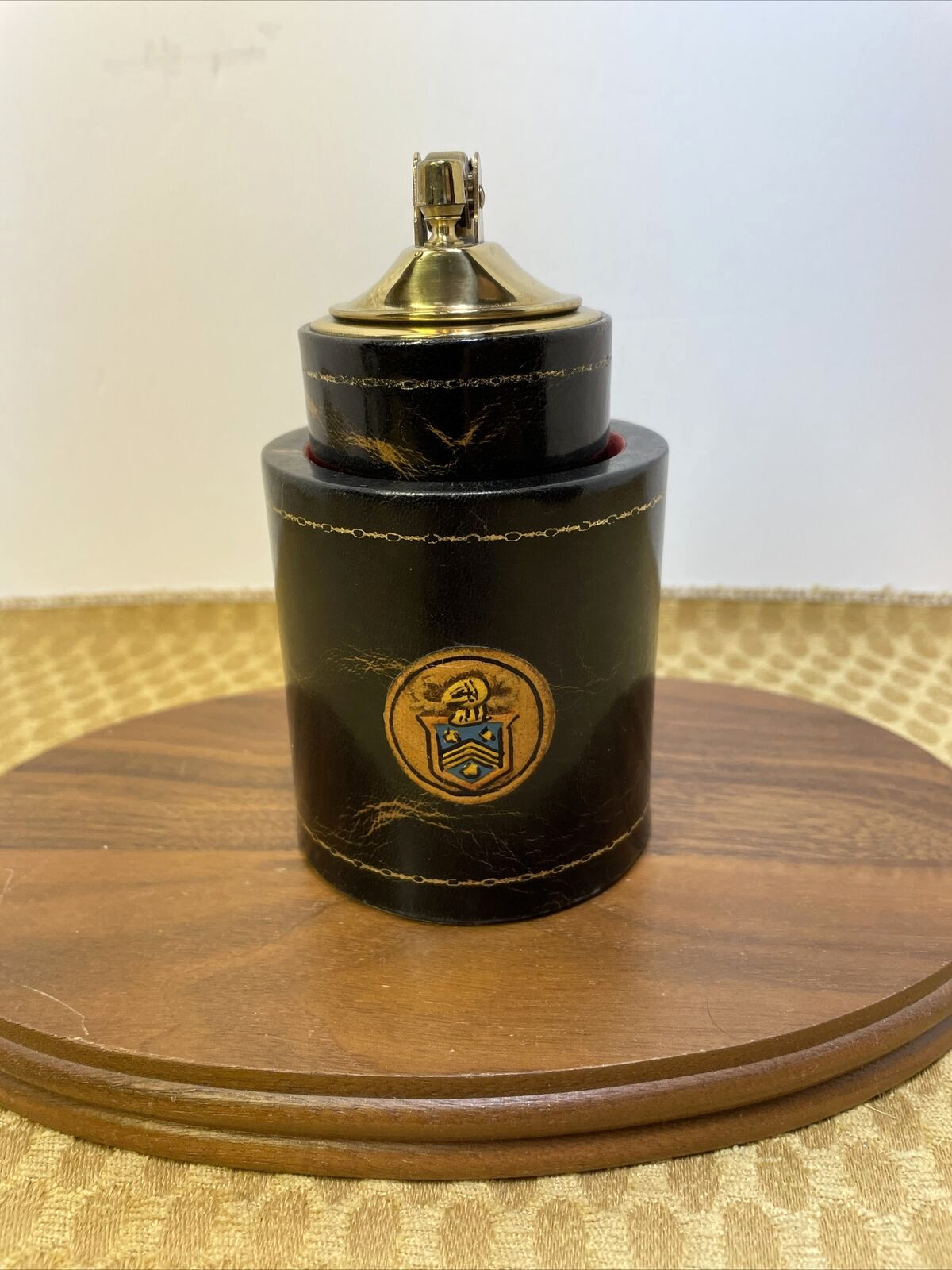 Vtg. Spain Polished Lambskin Cigarette Lighter & Cup Holder Smoke Set Pioneer