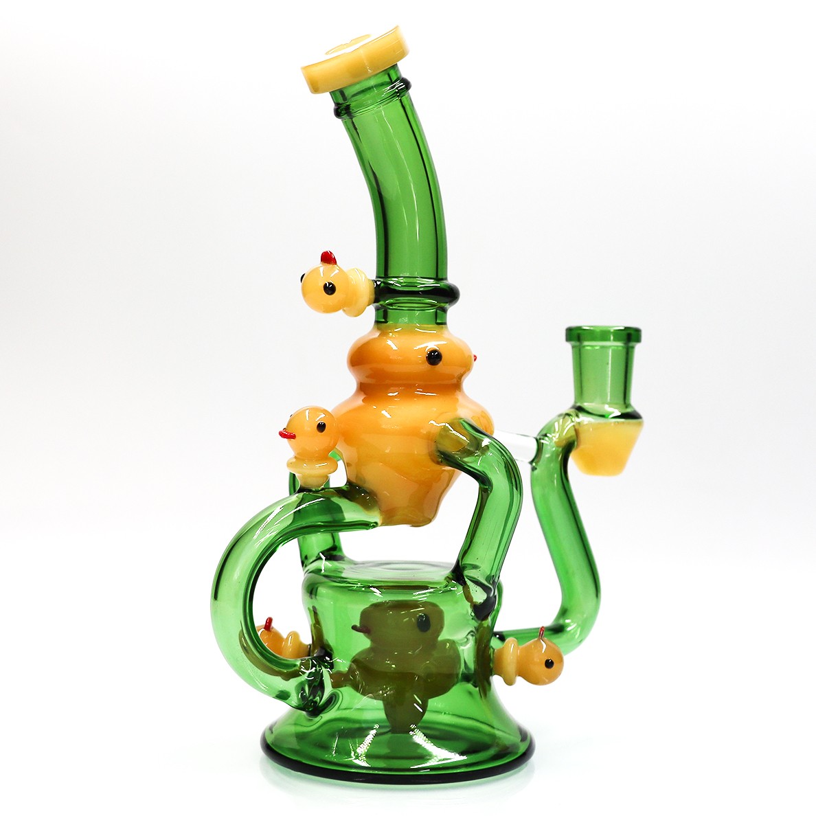 Duck 8in Uptake Green Glass Bong Water pipes Smoking Recycler Bong & 14mm bowls