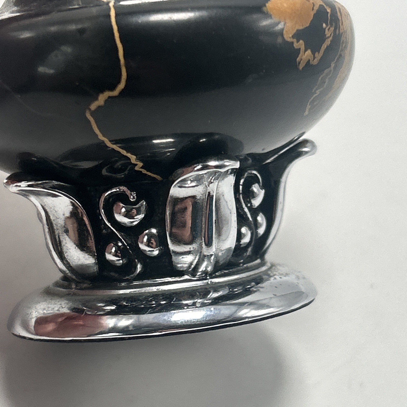 Vintage Ronson Black Streaked Marble & Chrome Table Lighter Rare Collector