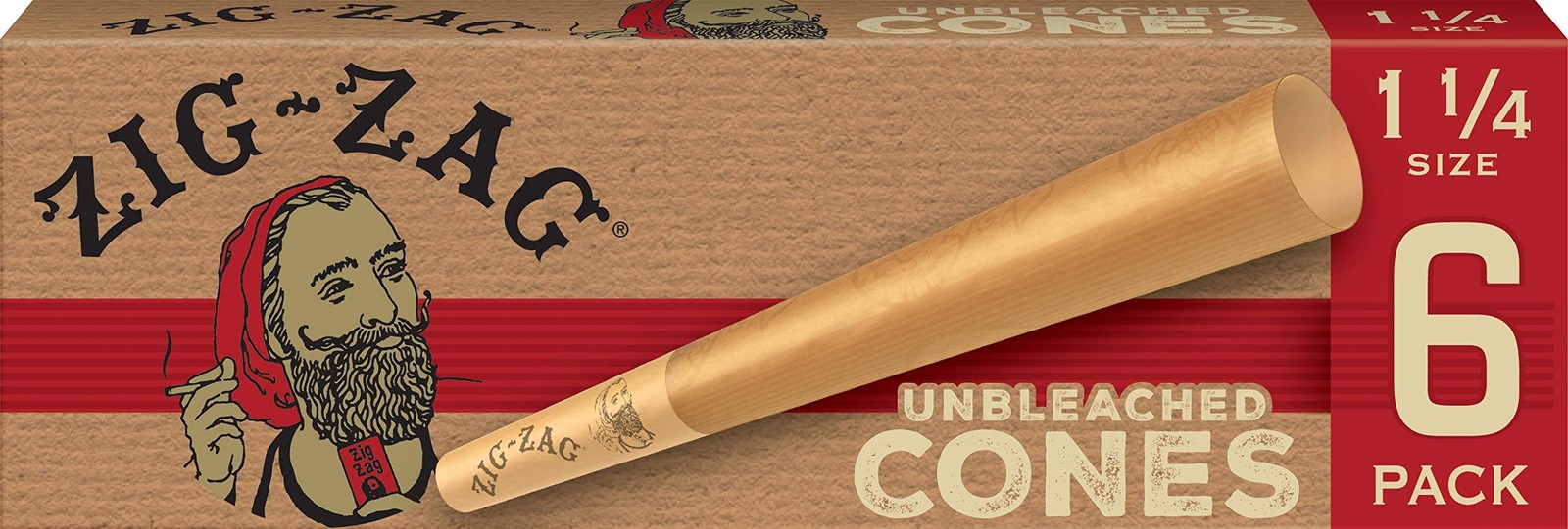 ZIG ZAG Pre Rolled Cones 1 1/4 Unbleached Natural Pack 24-6 Size