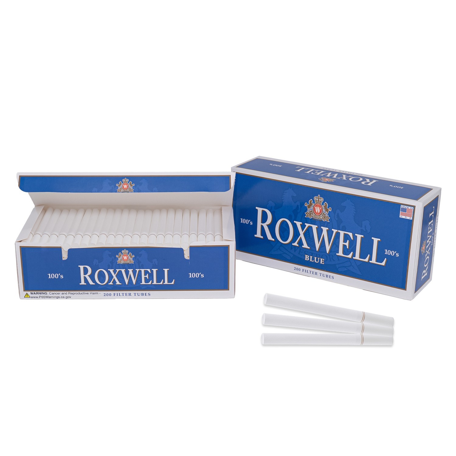 Roxwell Cigarette Tubes 100’s Size Blue Smooth RYO Filter Tubes 200 Pack 400 CT