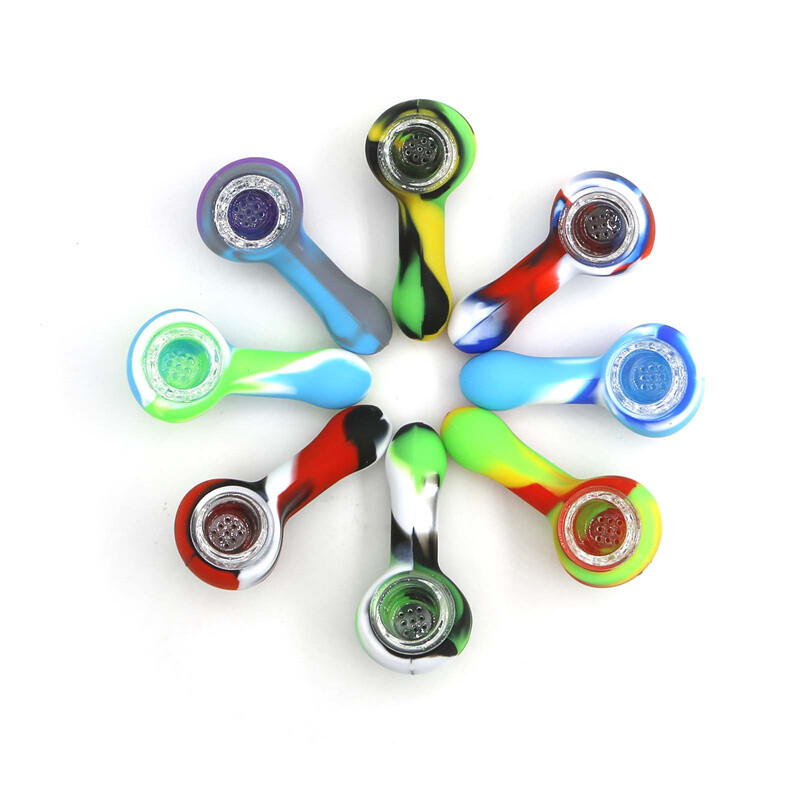 10PCS Wholesale Prices Random Color Mini Mix Silicone Tubing 9 Hole Glass Bowl