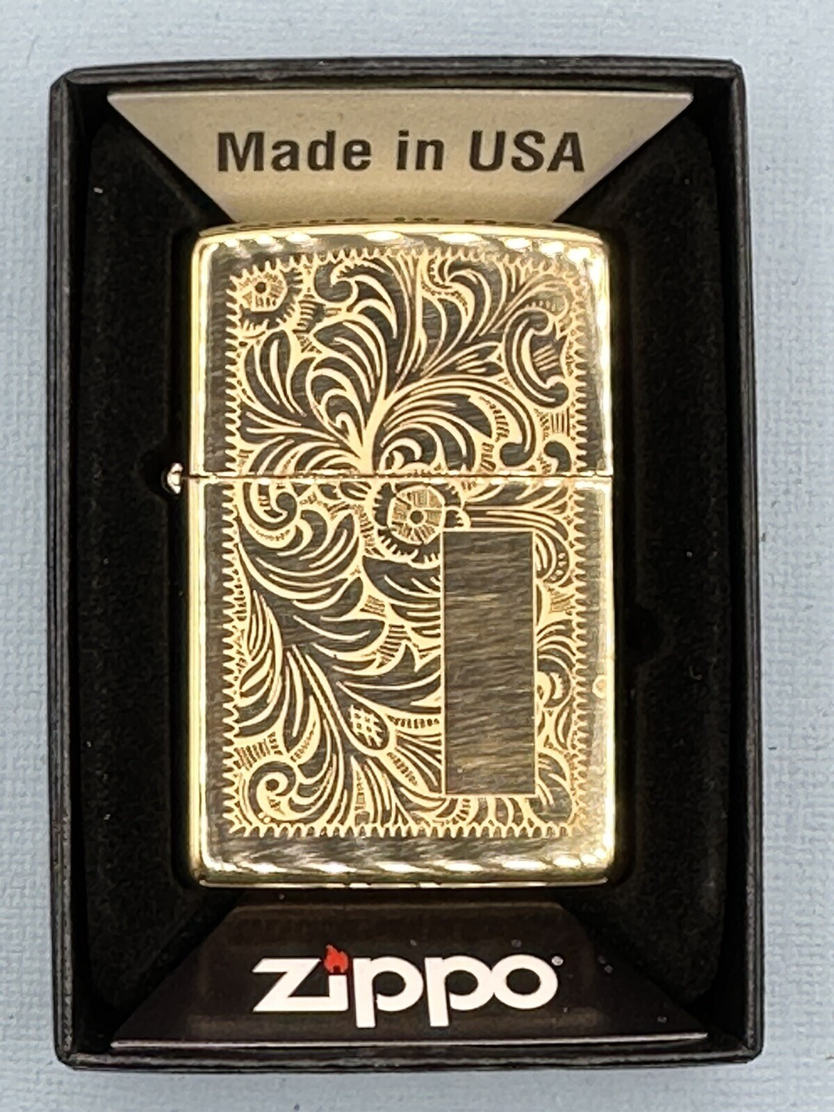 Venetian High Polish Brass 352B Double Sided Zippo Lighter NEW