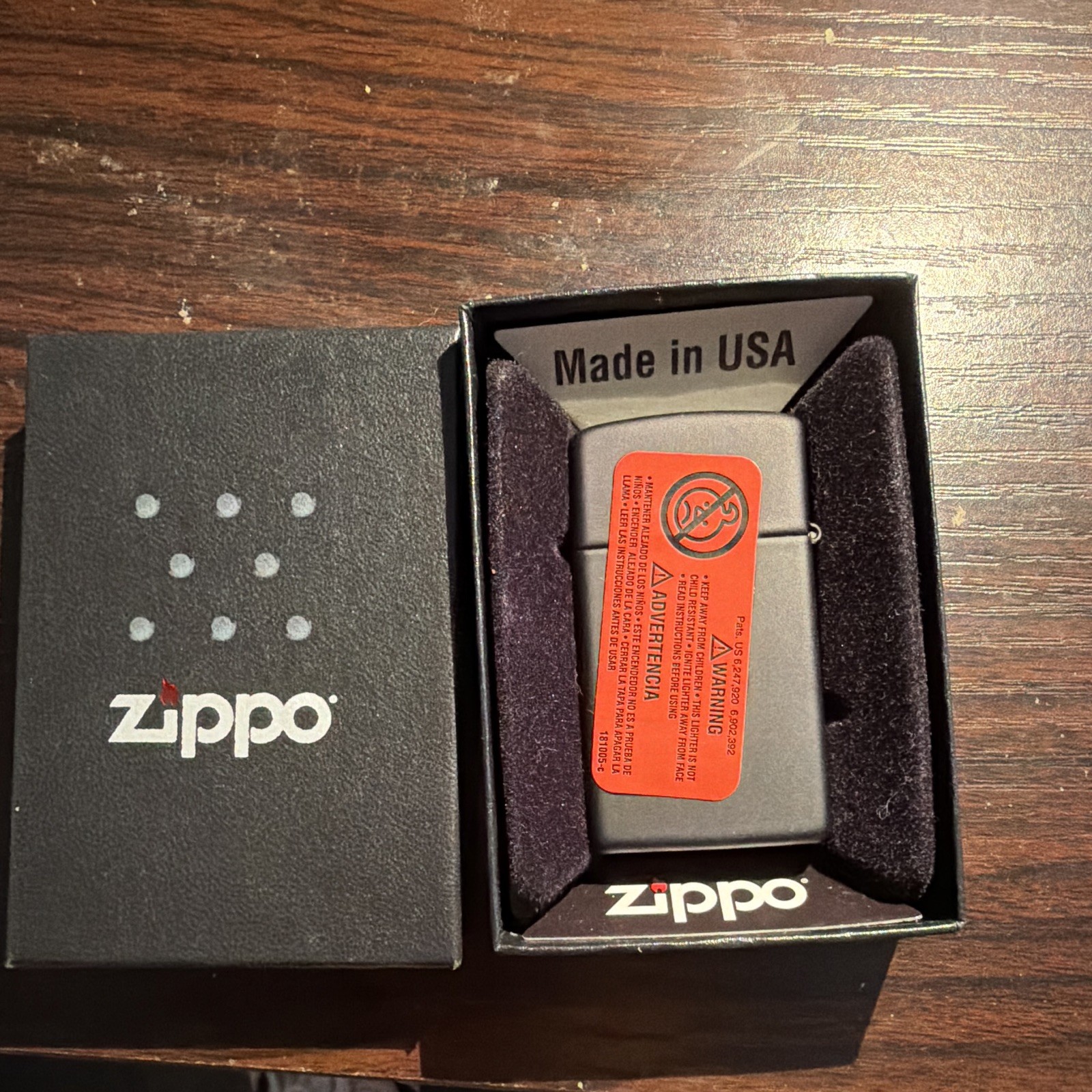 Zippo Made in USA Black Lighter w/ Red Stitching in Gift Box