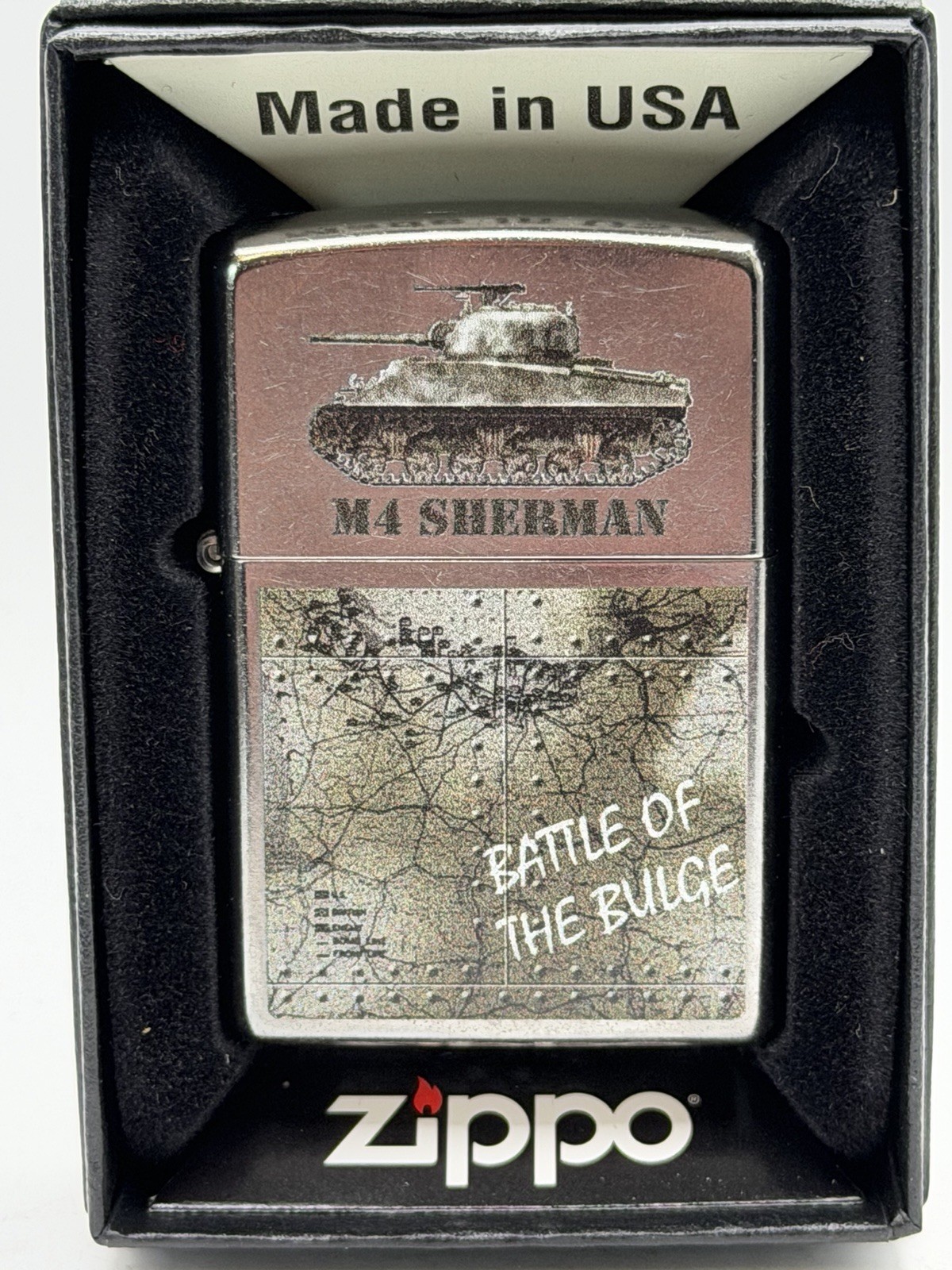 2022 M4 Sherman Battle Of The Bulge Military Tank Chrome Zippo Lighter NEW