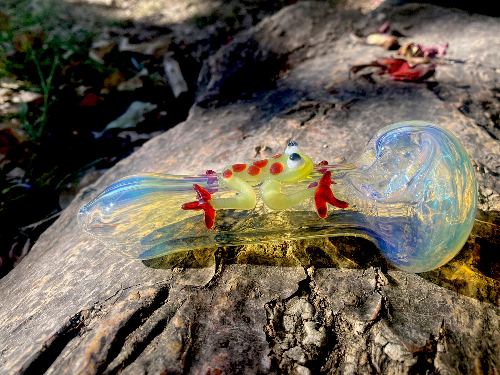 Green Frog On Tobacco Smoking Glass Pipe Bowl (handmade)Silver Fumed.