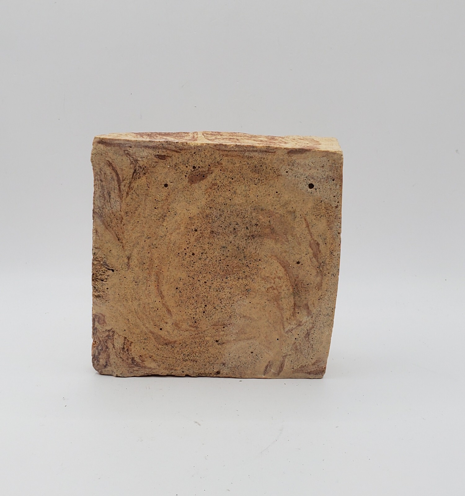 Vintage Handmade SandStone Pottery Brown Beige Stone-shaped Ashtray 4.5 × 5 In
