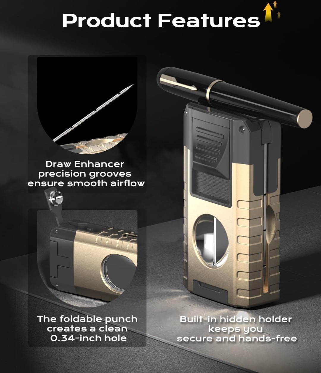Torch Lighter, 6-in-1 Torch Lighters with V & Straight Cutter, Built-in Punch…