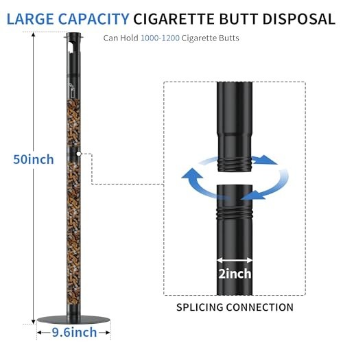Outdoor Indoor Ashtray – 50″ Waterproof Cigarette Butt Disposal Stand – Stainles