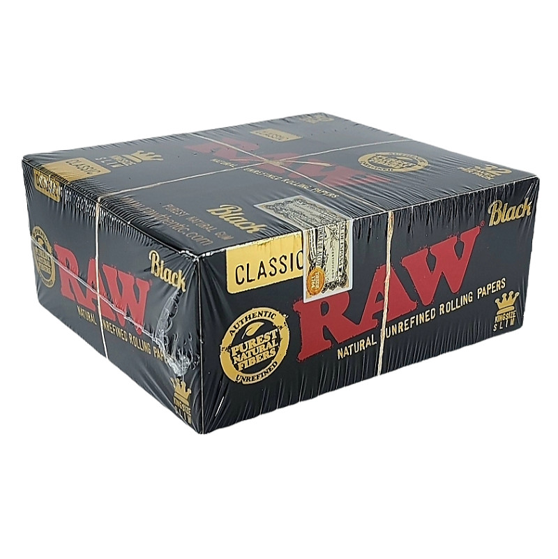 Raw Black Classic King Size Slim Natural Rolling Papers, 50 Packs Box AUTHENTIC